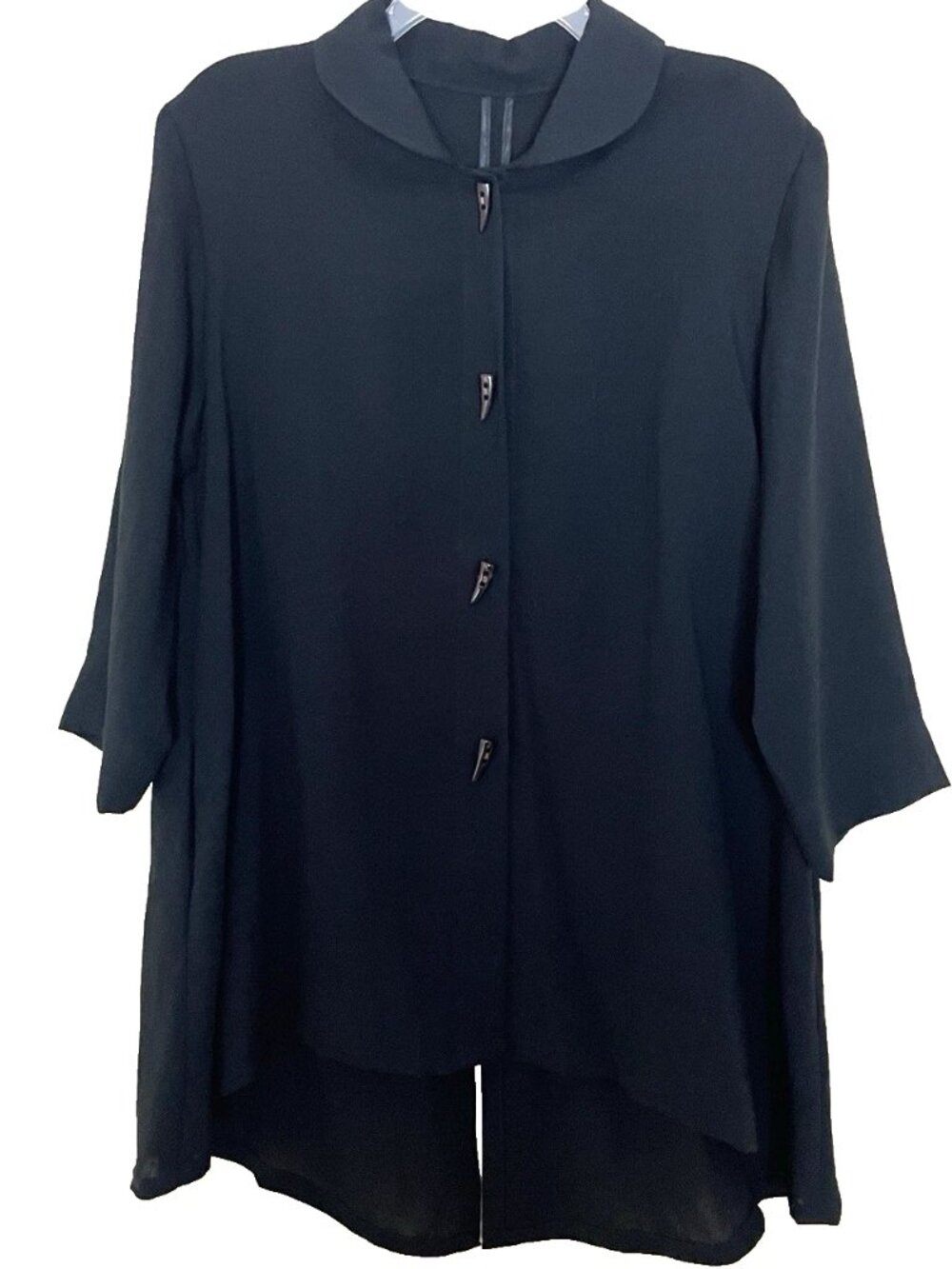 Fridaze Linen Blouse Top Shirt Women Medium Asymmetrical 3/4 Sleeve Button Front